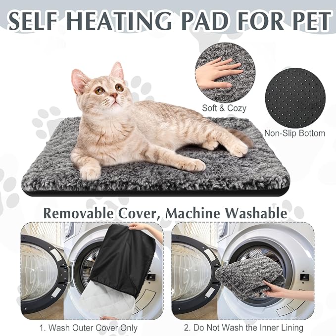4 Pack Self Warming Cat Pads Self Heating Cat Mat Washable Homeless Dogs Thermal Pads Kennel Pad Reflects Body Heat Warm Crate Bed Mat for Indoor Outdoor Pet(Gray,18 x 24 Inch)