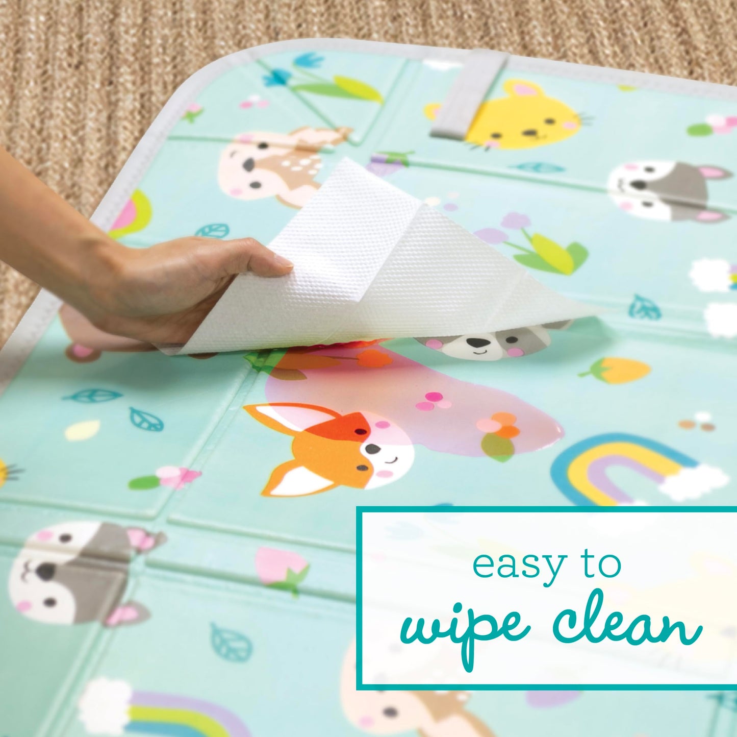 Infantino Foldable Soft Foam Play Mat, 57" Baby Mat for Floor Time, Lightweight, Easy to Store, Wipeable, Animals