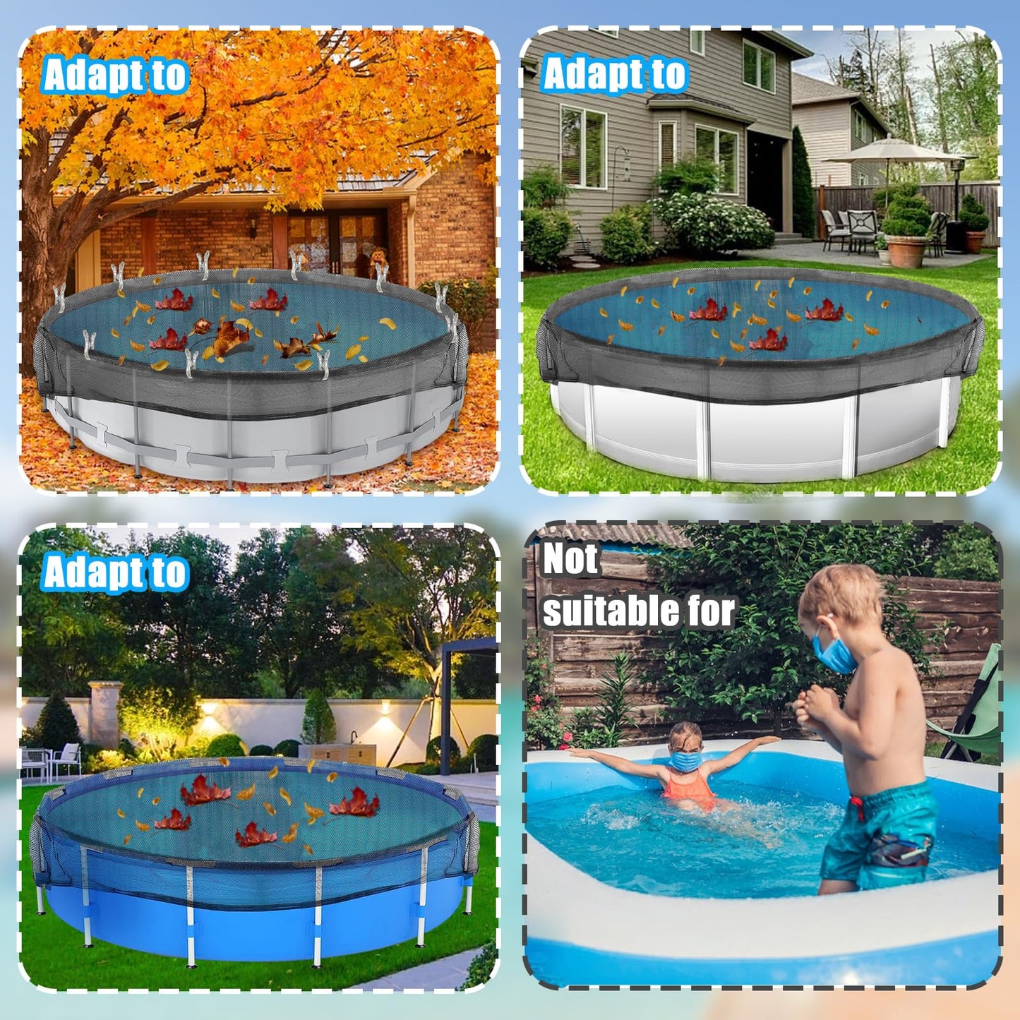 24 Feet Round Leaf Net Cover for Above Ground Pool, Winter Cover Mesh Cover with 16 Pcs Large Metal Clips，Pool Safety Net Fits 24FT Above Ground Pools, Keeps Leaves Out of Your Pool （Black）