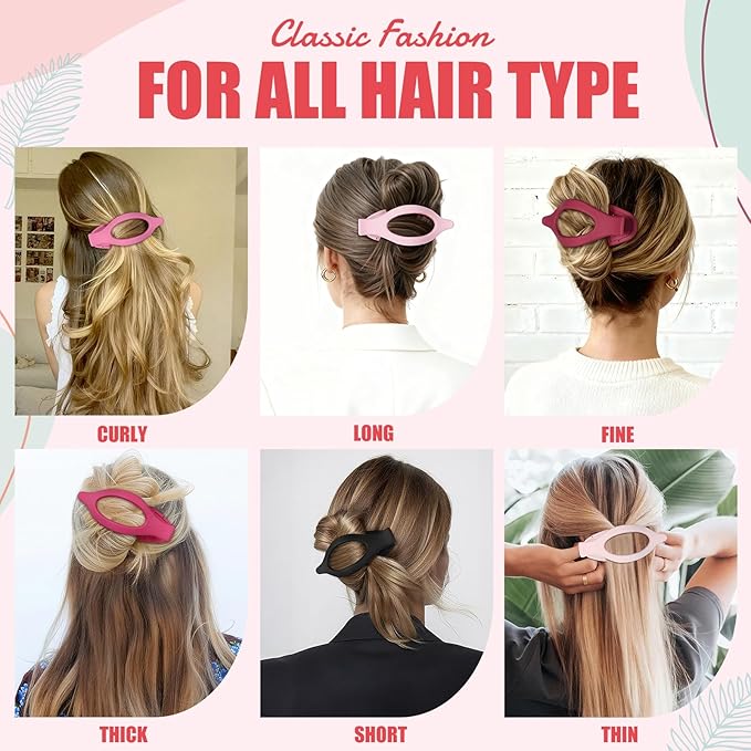 Flat Hair Clips for Women - 6 PCS French Flat Claw Clips Medium Hair Clips for Girls Large Hair Claw Clips for Thick or Thin Hair Strong Hold No Slip Hair Accessories for women (Pink Purple)