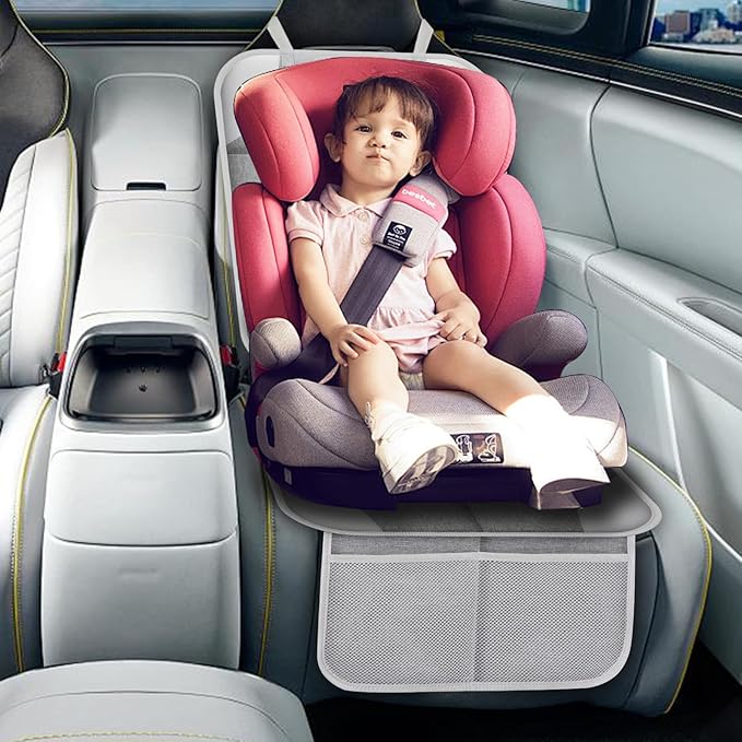 Meolsaek Car Seat Protector for Child Car Seat, Durable 600D Fabric Waterproof Car Seat Cover with Thick Pad Non-Slip Backing，No Imprints (Silver Gray-1 pc)