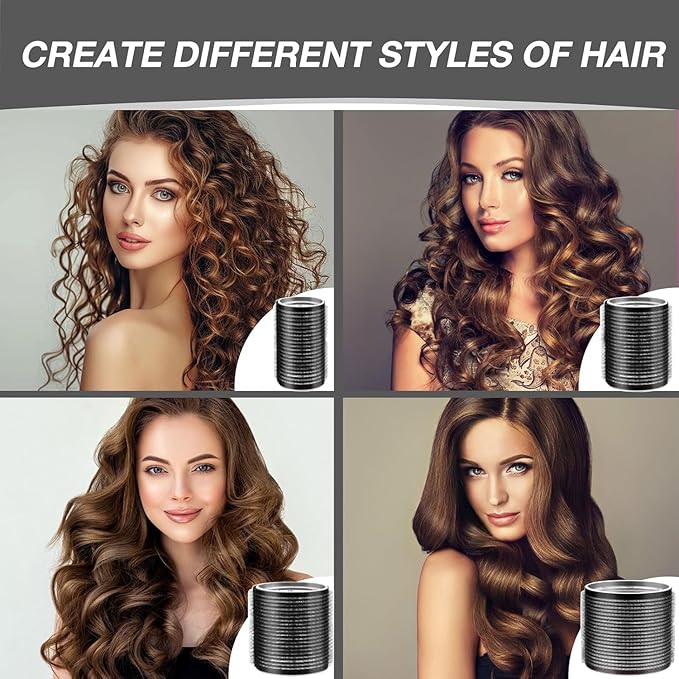 66 Pcs Hair Rollers for Women, Rollers Hair Curlers, 24 Pcs in 4 Sizes(60/48/36/25 Mm) with 40 Stainless Steel Clips, Self Grip Holding Rollers for Hair, Long, Medium, Short, Storage Bag, Comb