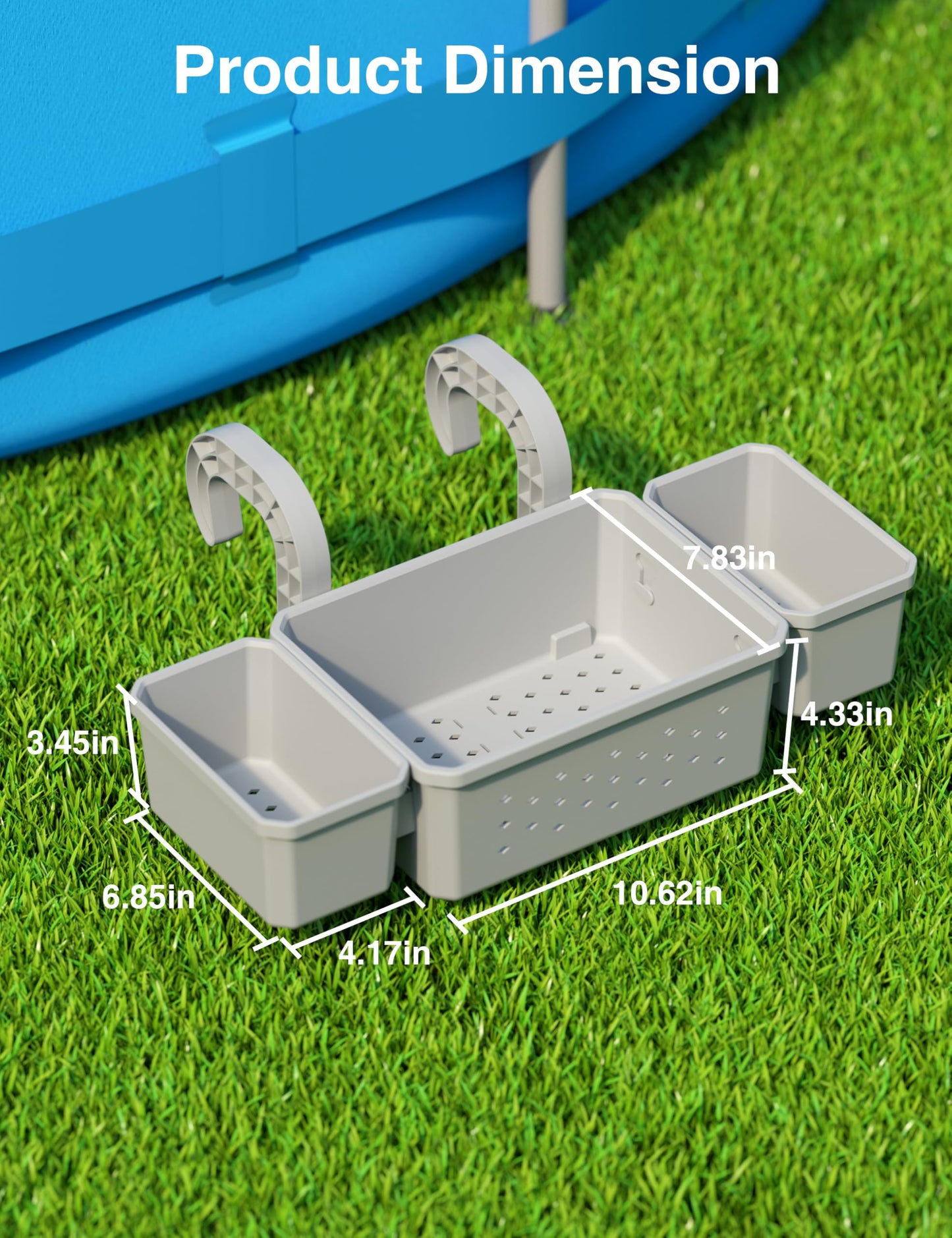 POOLHOUR [Patented] Poolside Storage Basket with 2 Cup Holders, Stretchable Above Ground Pool Accessories Organizer, Multifunctional Poolside Holder for Most Frame Pool Accessories (1Pack)
