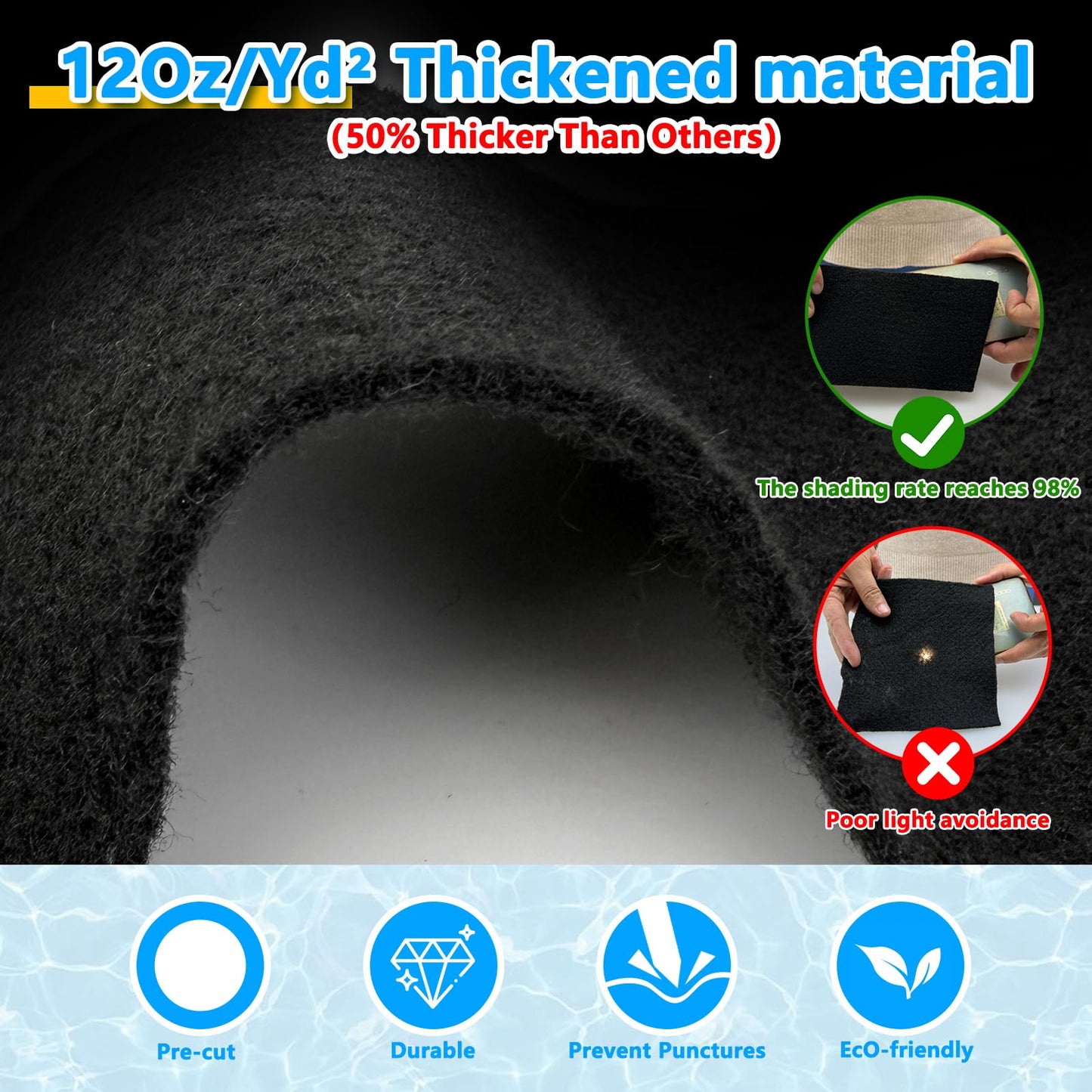 16FT Thick Round Pool Liner Pad For 15 FT Above Ground Pools 12Oz/Yd² Heavy-Duty Puncture Proof Above Ground Pool Padding Under Pool Seamless Pool Ground Mats for Pool Bottom (50% Thicker Than Others)