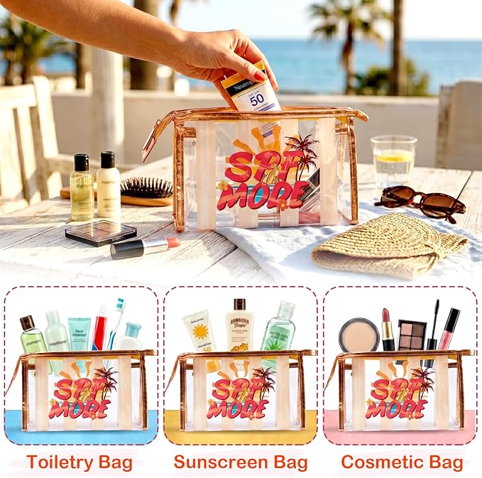 COSHAYSOO Sunscreen Bag Clear Makeup Toiletry Pouch Beach Vacation Essentials for Women Teen Girls Trip Gifts Summer Pool Travel Must Have Accessories Waterproof Stuff