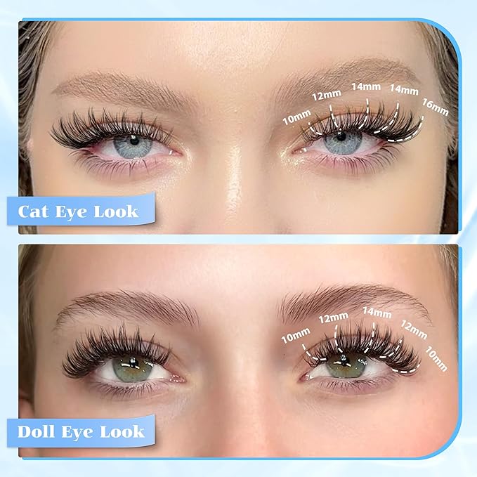 PHKERATA Natural Lash Clusters Wispy Eyelash Clusters 160 pcs Individual Lashes D Curvature Wispy 10-16 mm Cluster Eyelash Extensions DIY Eyelash Extension with Thin Lash Band