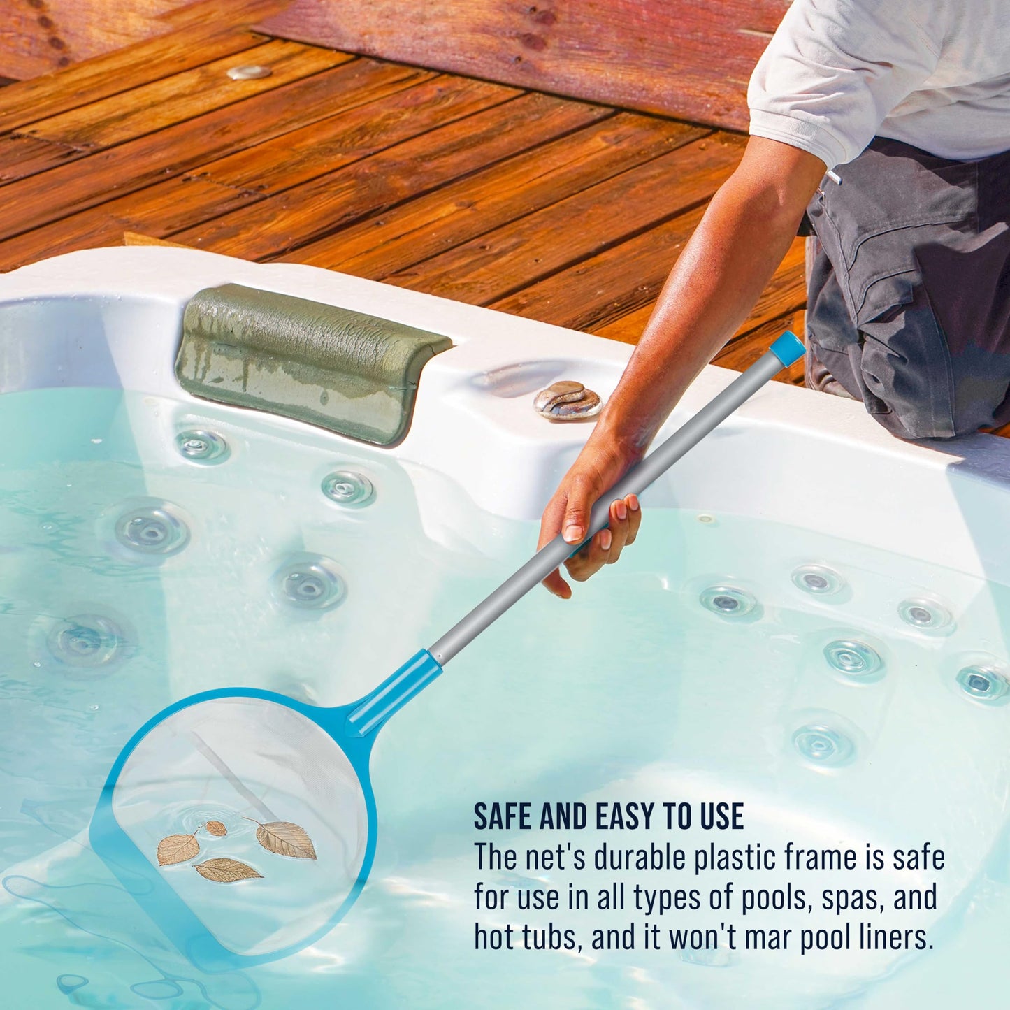U.S. Pool Supply Spa, Hot Tub, Pool Leaf Skimmer Net, 17" & 48" Long Aluminum Poles - Deep Ultra Fine Mesh Netting, Handheld Pool Cleaning Net, Clean Finest Debris, Leaves, Ponds, Small Above Ground