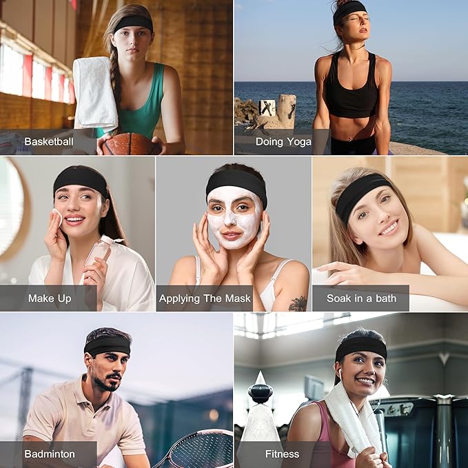 Ztomine Headbands for Women, 8pcs Stretchy Non Slip Soft Cotton Cloth Hair Bands for Sports, Workout, Yoga and Running