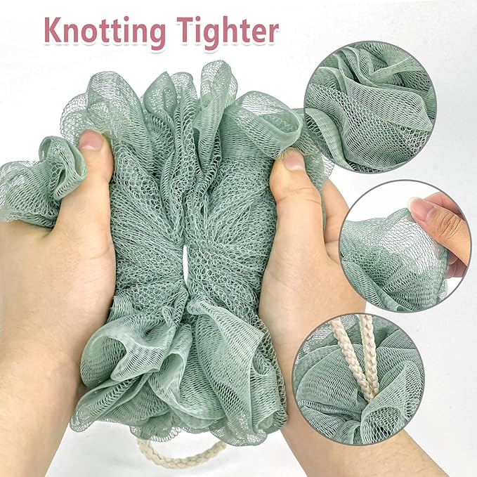 Rnoafmu Shower Loofah Bath Sponge, 60G Loofah Exfoliating Body Scrubber, 4 Color Mesh Shower Pouf Balls for Body Wash (Pink Green White Gray)