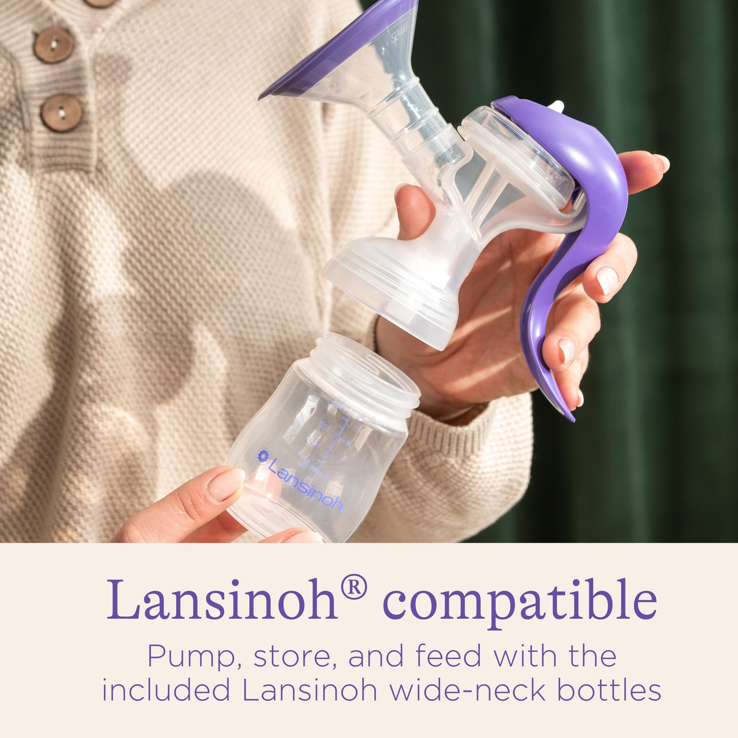 Lansinoh Manual Breast Pump, Breast Feeding Hand Pump with Comfortable Flange, Includes 5oz Baby Bottle with Slow Flow Nipple, Breastfeeding Essentials