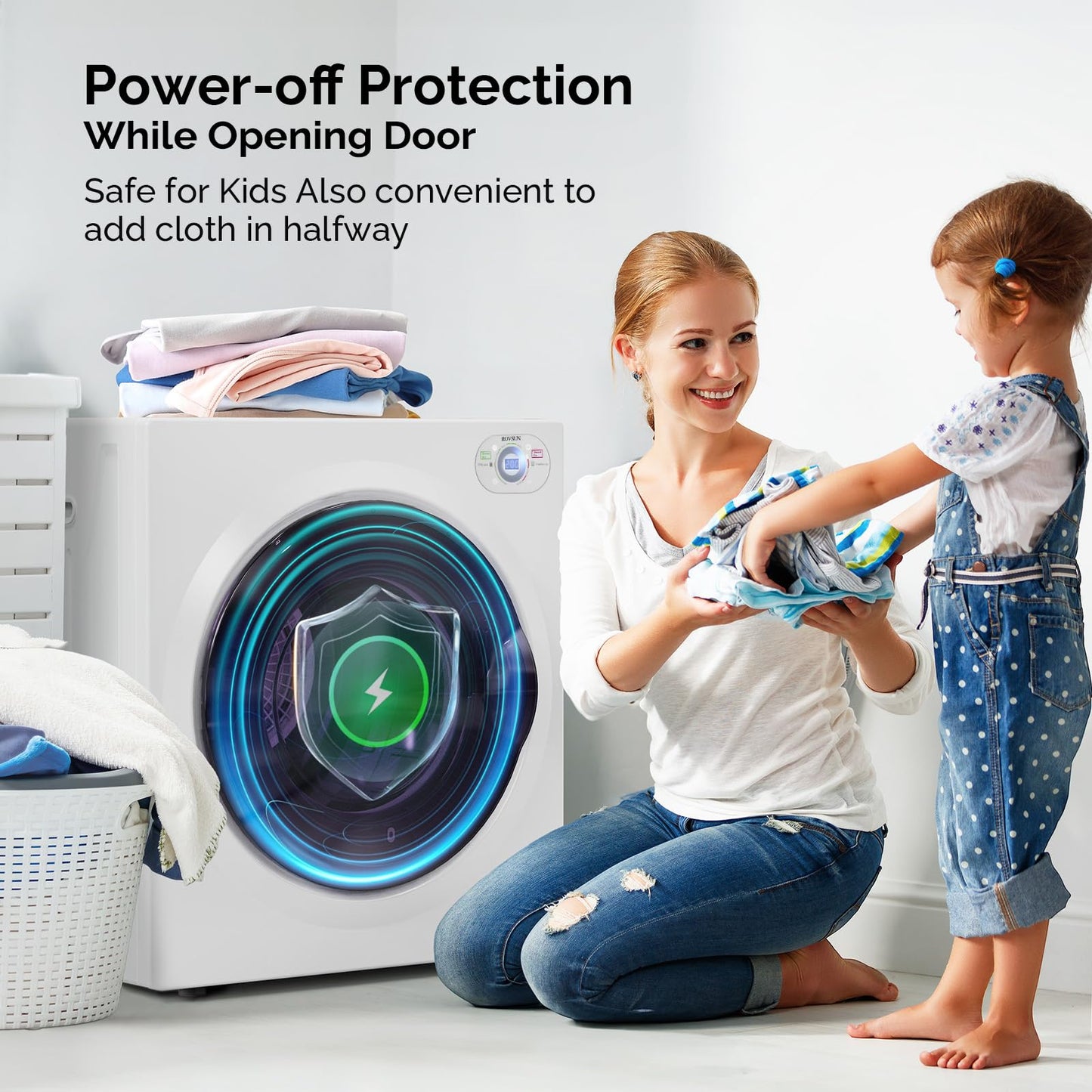 ROVSUN 2.6 Cu.Ft Portable Clothes Dryer, 1400W Fast Drying Front Load Tumble Laundry Dryer with Stainless Steel Tub & LCD Control Panel Six-Mode for Apartment, Home, Dorm