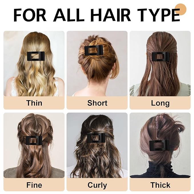 8 Pack French Flat Hair Clips for Women – Large Matte No-Slip Claw Barrettes for Thick & Thin Hair, Strong Hold Styling Accessories (Glossy Black)