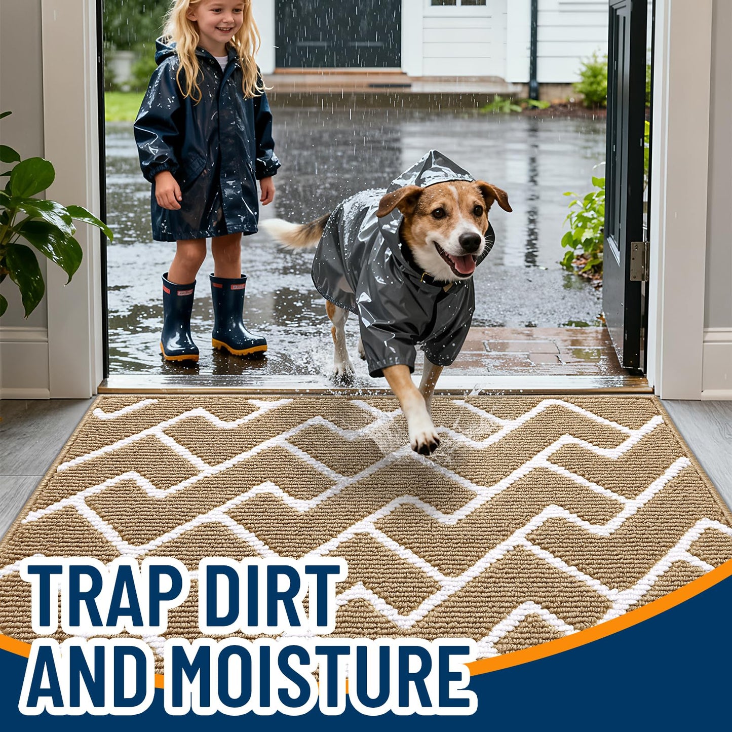 OLANLY Front Door Mat, Non-Slip Rubber Backing, Dirt Resistant and Absorbent, Washable, Easy to Clean Low-Profile Indoor Doormat for Back Door, Entryway, Inside Entrance, 32x20, Beige