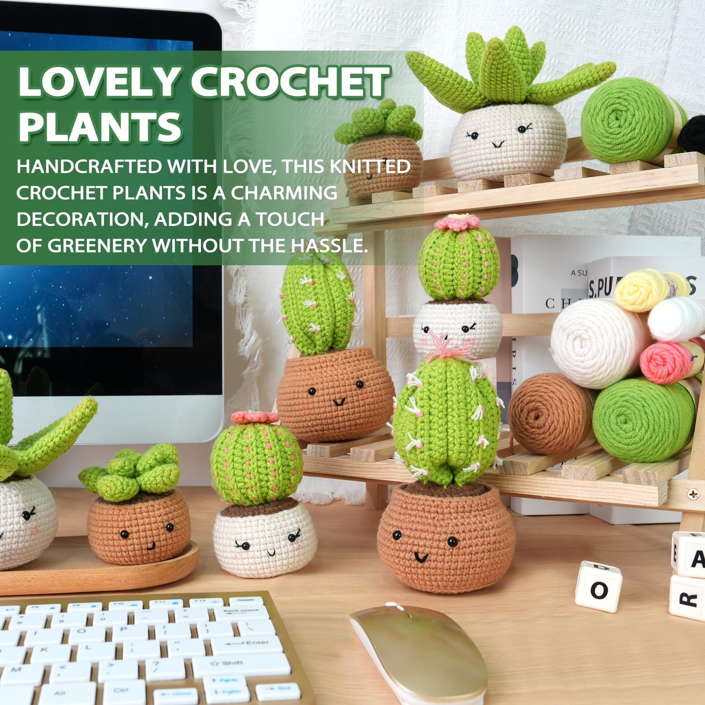 Crochet Kit for Beginners - Crochet Starter Kit with Step-by-Step Video Tutorials, Learn to Crochet Kits for Adults, DIY Knitting Supplies, 4 Pack Plants(40%+ Yarn)