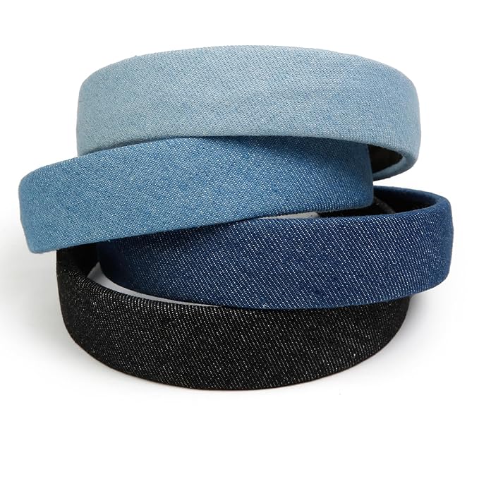 Huachi Headbands for Women Non Slip Trendy Denim Headbands for Women’s Hair 1 inch Wide Cute Headband for Girls, Vintage Head Bands Elastic Hair Bands Fashion Accessories for Women 4PCS