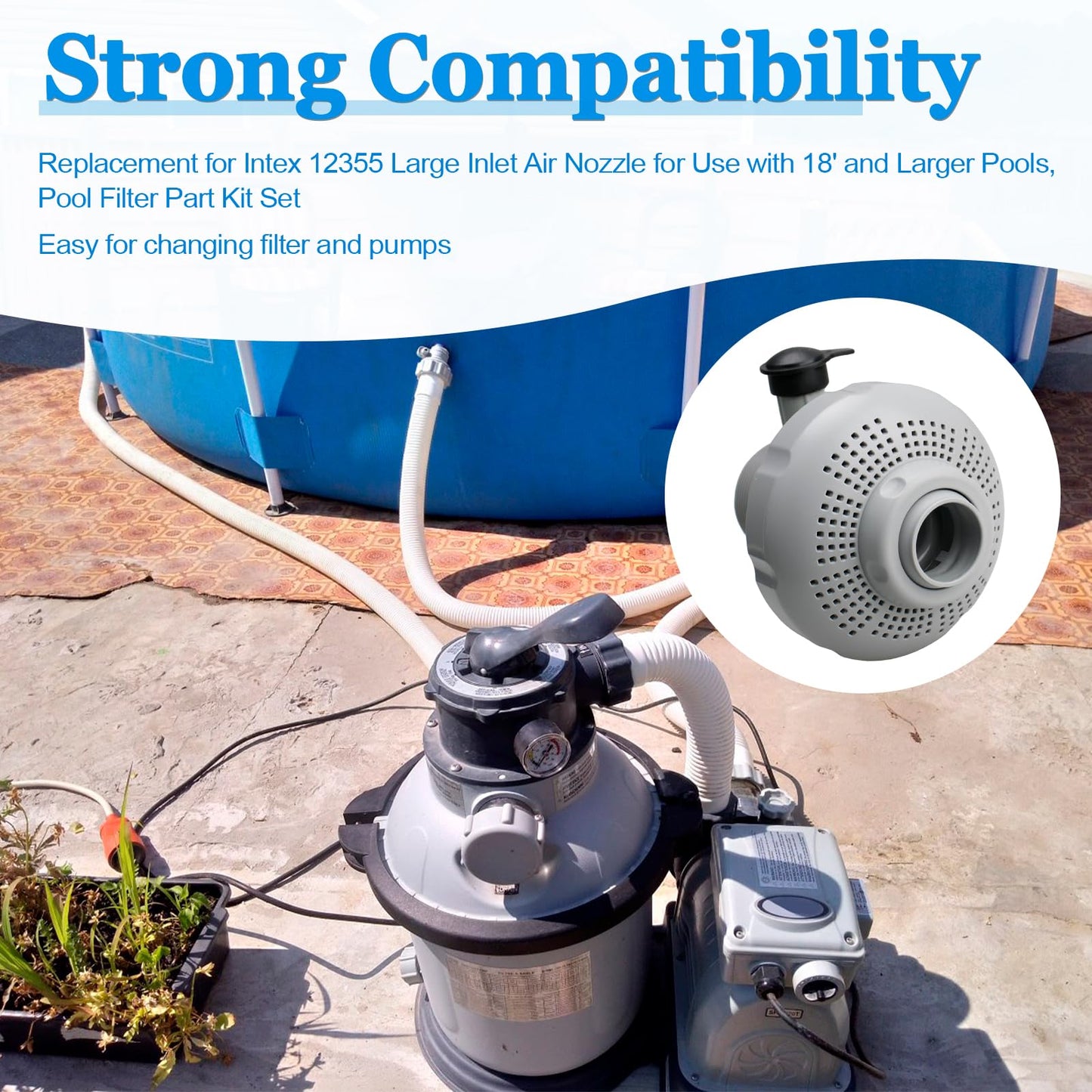 12355 Large Inlet Air Nozzle Compatible with Intex 1900-2450gph Pumps, Pool Return Jet for Intex Above Ground Swimming Pool Replacement Part Kit, Pool Strainer Grid Inlet Water Jet Nozzles, 1 Pack