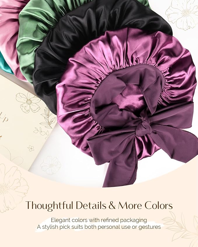 Yanibest Adjustable Satin Bonnet for Sleeping, Double Layer Silk Hair Bonnet with Tie Band for Unisex Women Men Curly Natural