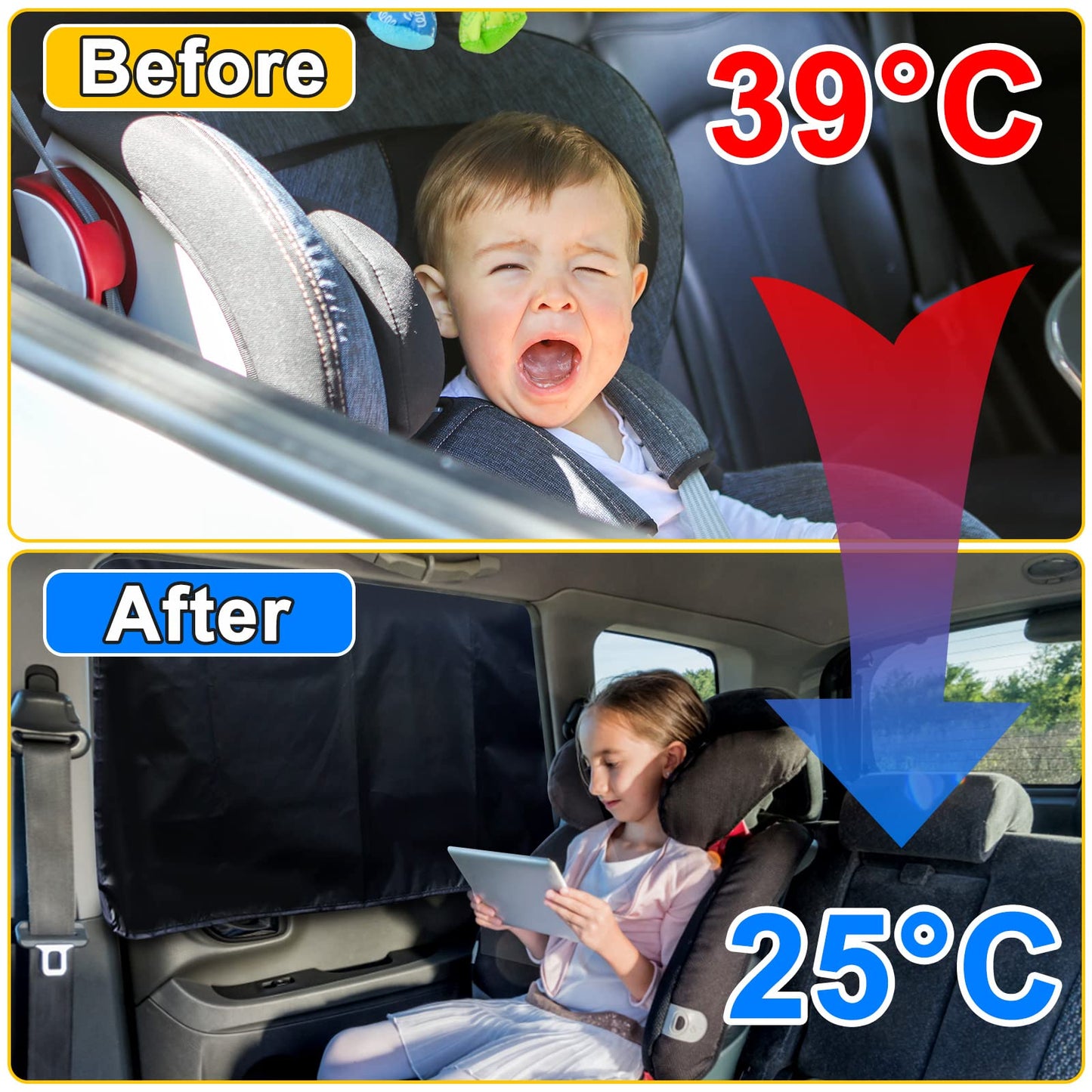 Lechin Car Window Shades for Side Window (2 Pack) - Car Window Shade for Baby - 31.5 * 20 in - with 10 M40 Magnets - Block Heats and UV Rays