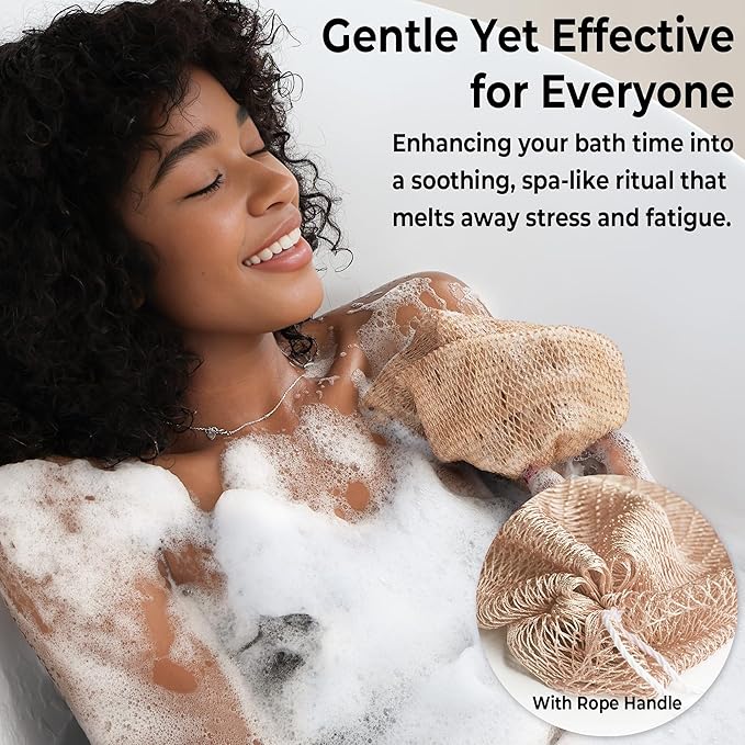 African Net Sponge Authentic - 2 Pieces 52IN Stretched Length Exfoliating Body Scrubber Bath Sponge - Loofah Washcloth Back Scrub for Shower Body Exfoliator