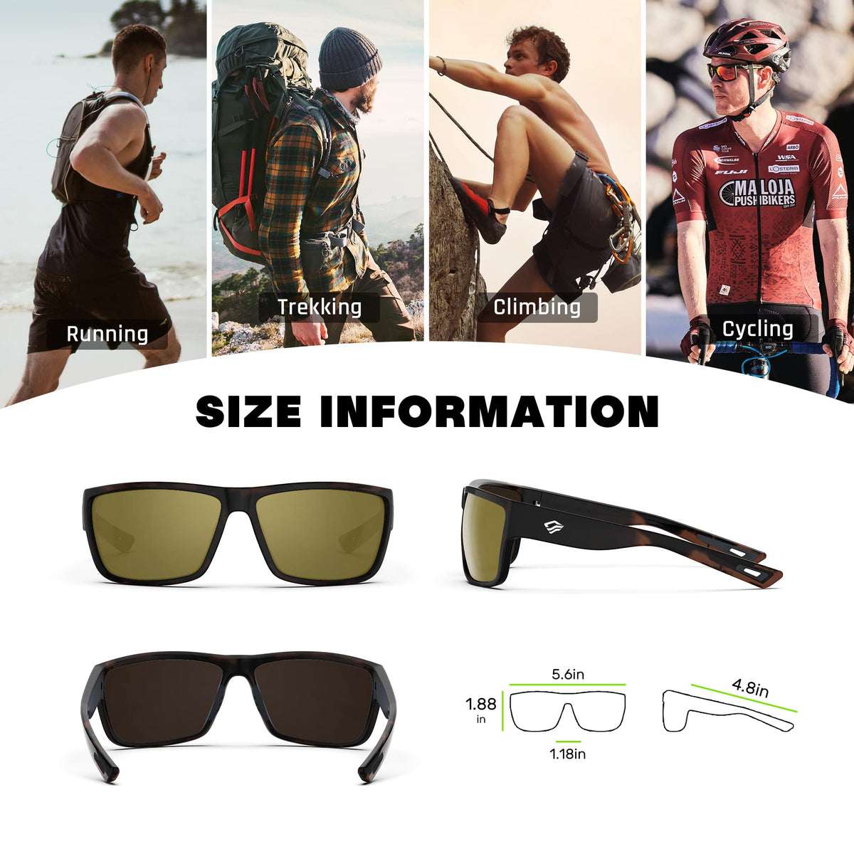 TOREGE Polarized Sports Sunglasses for Men and Women Cycling Running Golf Fishing Sunglasses TR26 (Tortoise Frame & Brown Lens)
