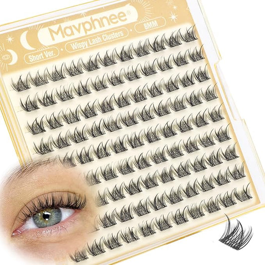 Wispy Lash Clusters 8MM Only Eyelash Extensions Natural Individual Lashes with CC Curl and Flexible Clear Band for DIY Cluster Eyelash Extensions at Home - No Makeup, Clean Makeup, Soft Glam