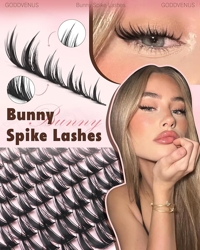Goddvenus Bunny Manga Lash Clusters, Natural Wispy Cluster Eyelash Extensions, DIY Lash Extension at Home For Dolly Anime Look, Thick Fairy Individual Lashes Clusters