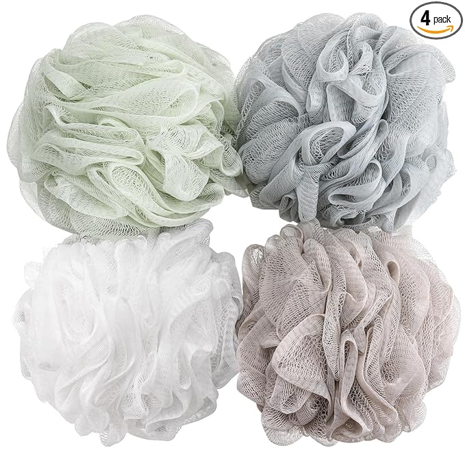 BTYMS Bath Sponge Shower Loofahs 60g Mesh Pouf Bath Scrunchies Body Wash Puff Shower Puff - Pack of 4