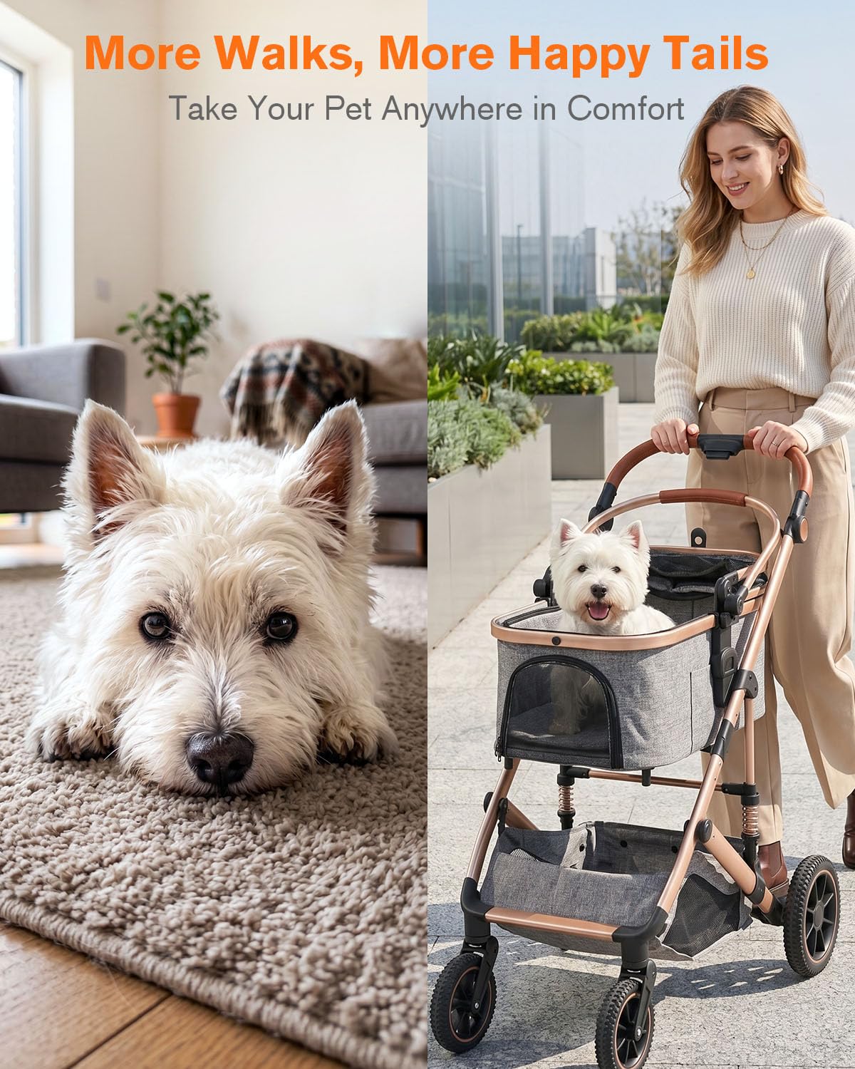 HOVONO Dog Stroller with Detachable Carriers, 3-in-1 Pet Stroller for Two Small to Medium Pets, Lightweight Aluminum Alloy Frame with 4-Wheel Suspension, Foldable Dog & Cat Stroller up to 60 lbs