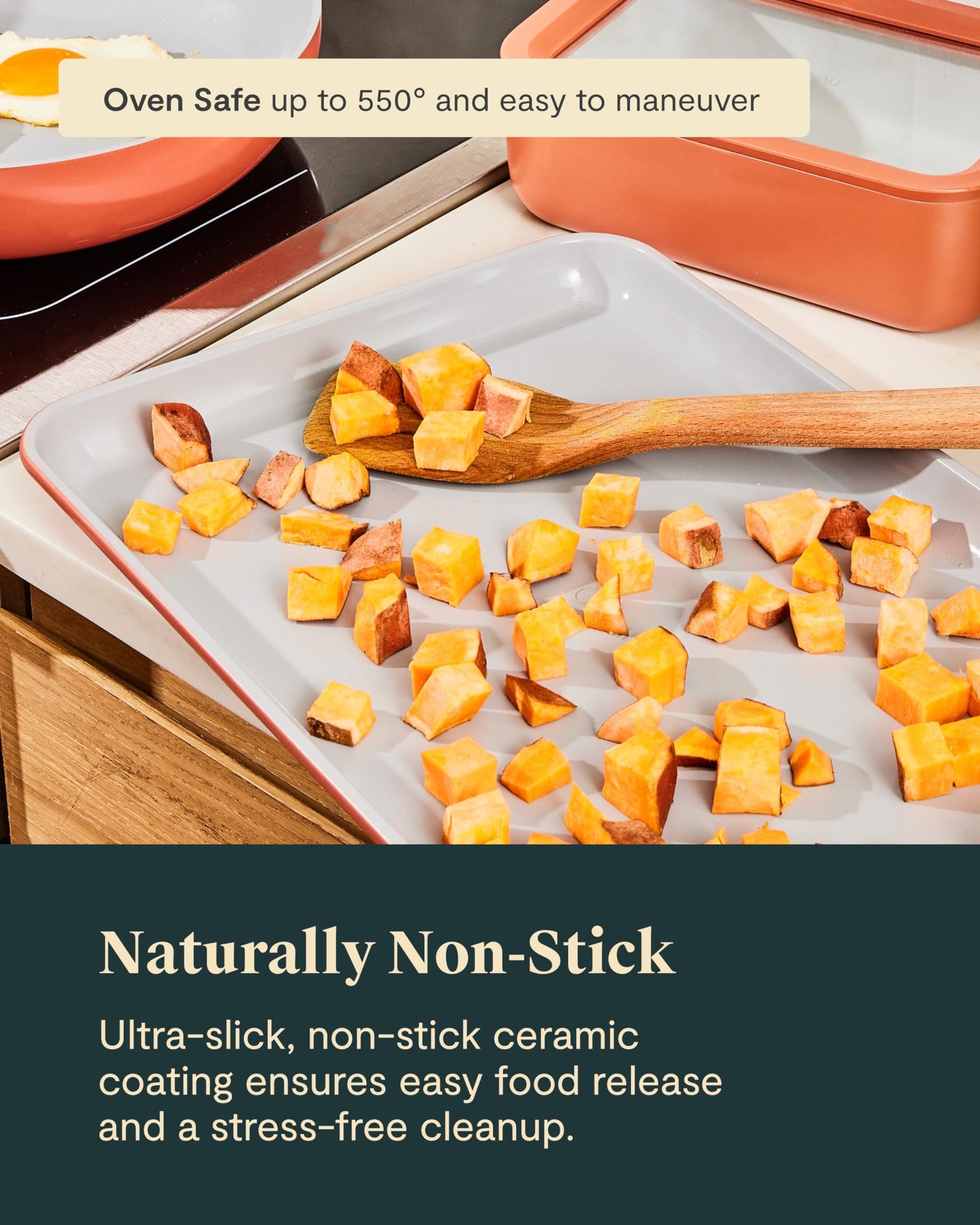 Caraway Non-Stick Ceramic Medium Baking Sheet - Naturally Slick Ceramic Coating - Non-Toxic, PTFE & PFOA Free - Perfect for Baking, Roasting, and More - Medium (15" x 10") - Cream