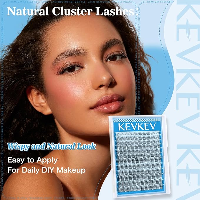 KEVKEV Wispy Lash Clusters Ultra-Thin Band Natural Eyelash Clusters 8-16mm Soft Cluster Eyelash Extensions Mix Length Ultra-Light Natural Look Natural Lash Clusters DIY Lash At Home(Wispy03)