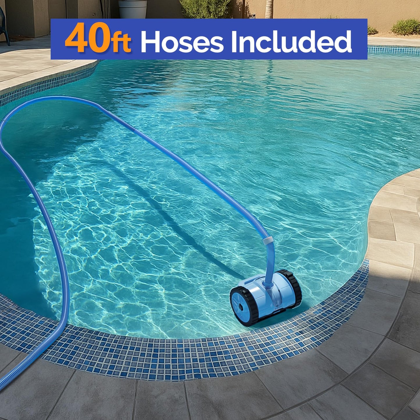VINGLI Pool Vacuum Cleaner, Automatic Pool Sweeper for Ground&Inground Pools, Suction Side Wall-Climbing Sweeper with 39.6ft Tangle-Free Hose (Memory Blue&Gray)