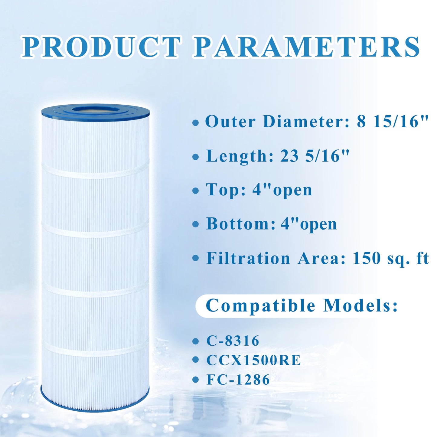 Chryseos Pool Filter Compatible with CCX1500RE, X-Stream 150 PXST150, C-8316, FC-1286, 1 Pack