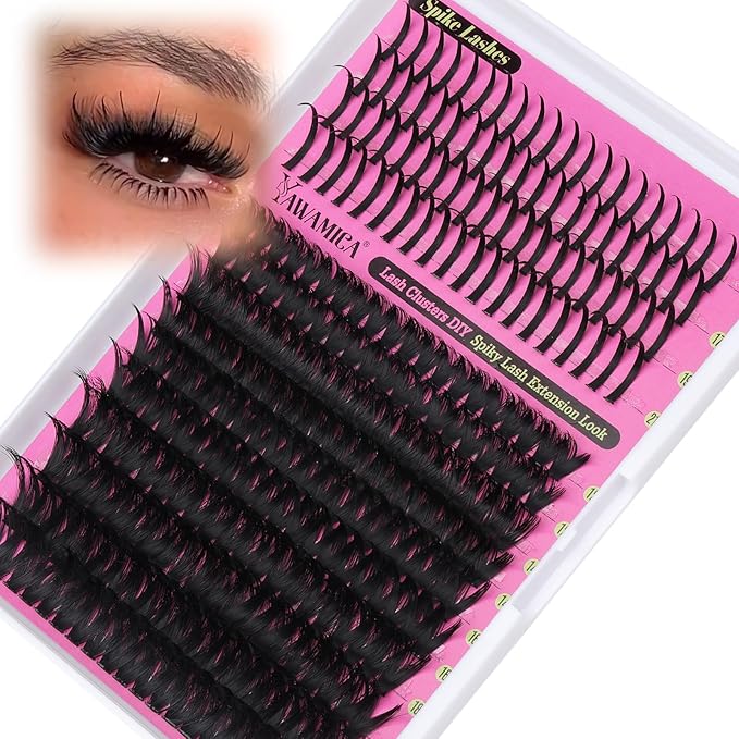 Yawamica 100D Volume Lash Clusters 12-20mm with 15-21mm Spike Individual Lashes DIY Manga Lashes Clusters D Curly Wispy Eyelash Clusters Fairy Cluster Eyelash Extensions 280pcs (Black)