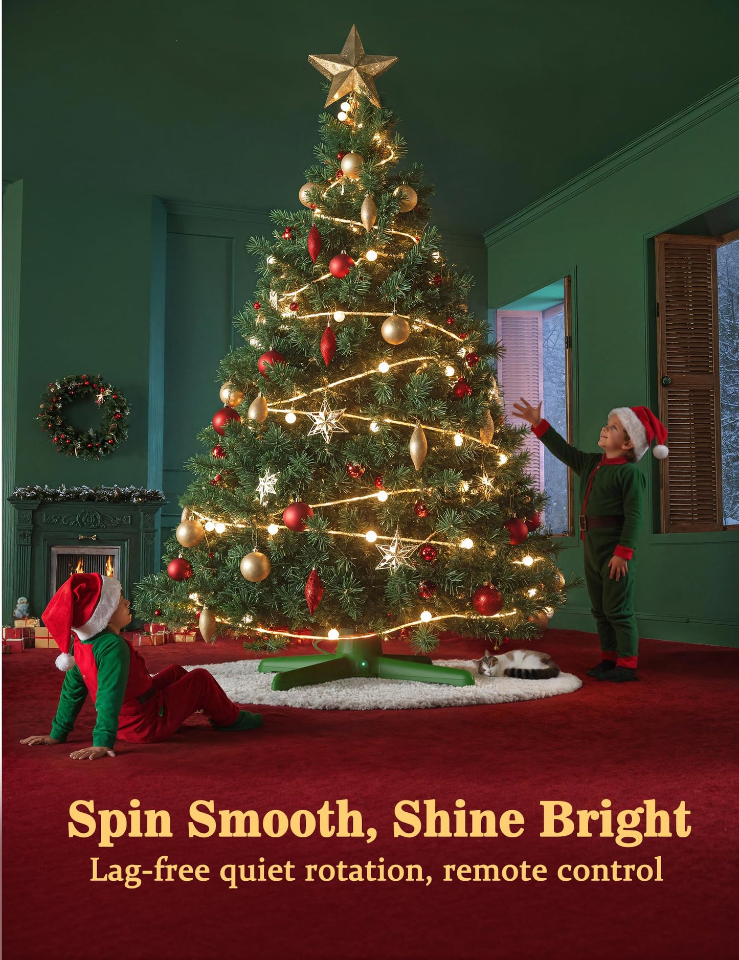 2025 Upgrade Rotating Christmas Tree Stand, UL Certified Adjustable Tree Stands with Remote Control for Up to 7.5ft 90lb Artificial Tree, Durable 3 Light Outputs with Up to 625 Watts of Power
