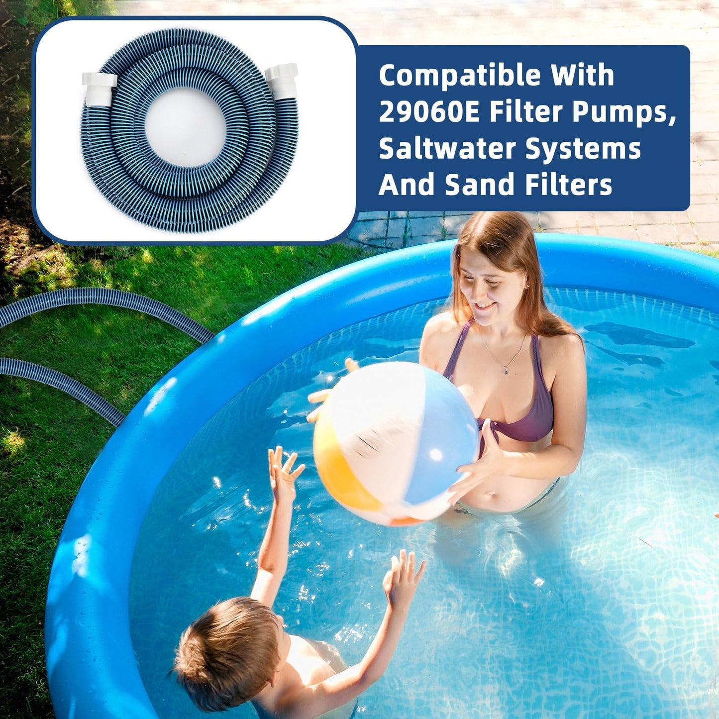 Conderyang 15ft 1 1/2" Pool Hose for Above Ground Pools 15ft Long Pool Pump Replacement Filter Hoses 1.5" EVA Swimming Pool Filter Hose for Filters Pumps, Saltwater Systems and Sand Filters (Blue)