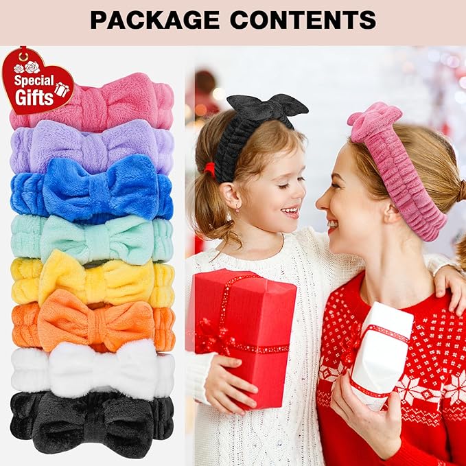 YOOVR 8pcs Spa Headband, Mothers Day Gifts Bulk, Stocking Stuffers for Teen Girls Women, Skincare Makeup Face Wash Headband, Hair Accessories, Party Favors for Adult, Easter Baskets Stuffers (Solid)