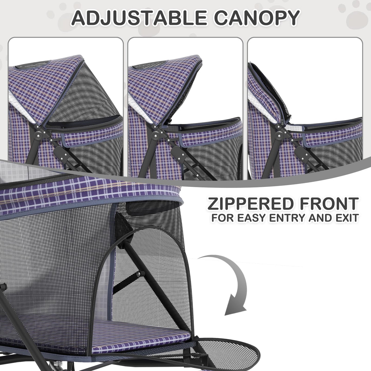 MoNiBloom 4 Wheels Pet Stroller, Easy-Fold Umbrella Shaped Dog Cat Jogger Stroller w/Storage Bag & Visible Mesh for Small/Medium Dogs Cats Plaid