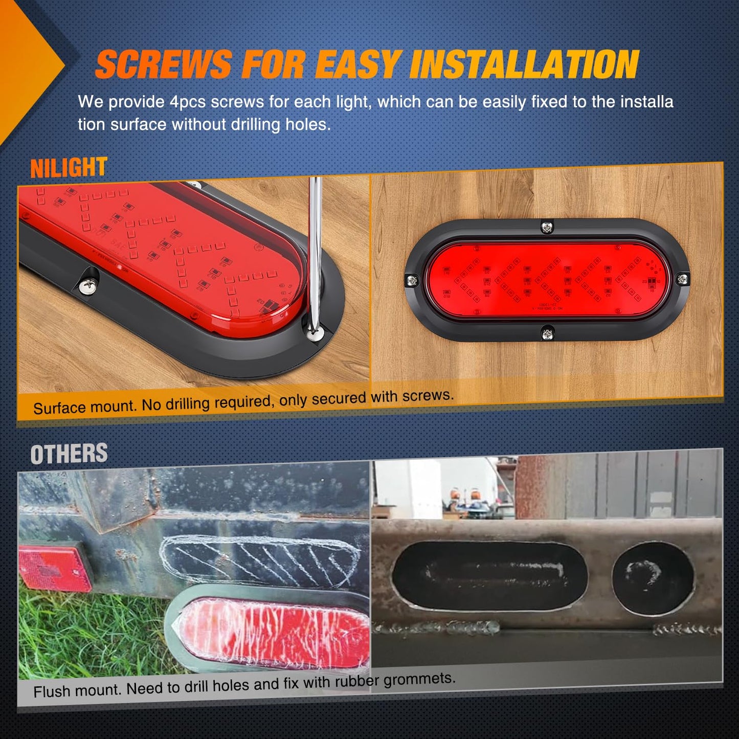 Nilight 6Inch Oval Tail Light 2PCS 35LED Arrow Red Running Stop Brake Lights Surface Mount Waterproof for 12V Caravan Truck RV Camper Trailer Bus