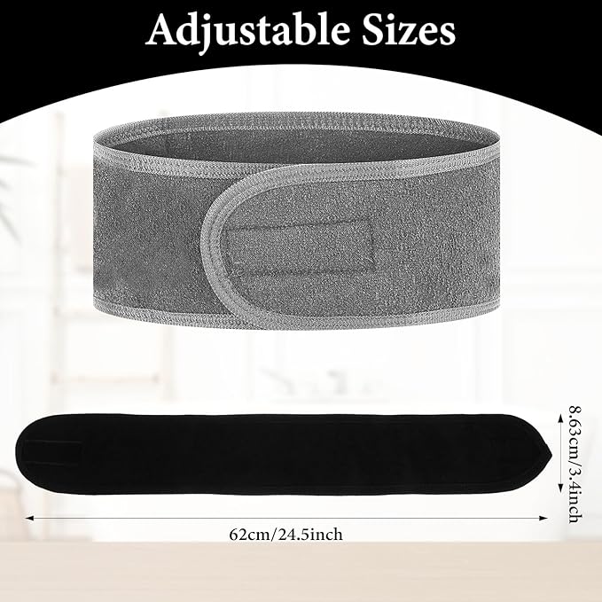 3 Pack Adjustable Spa Facial Headband, Ultra Soft Cotton Spa Hair Wrap, Adjustable Non-Slip Terry Cloth Bath Headband Non Slip for Washing Face, Makeup and Shower