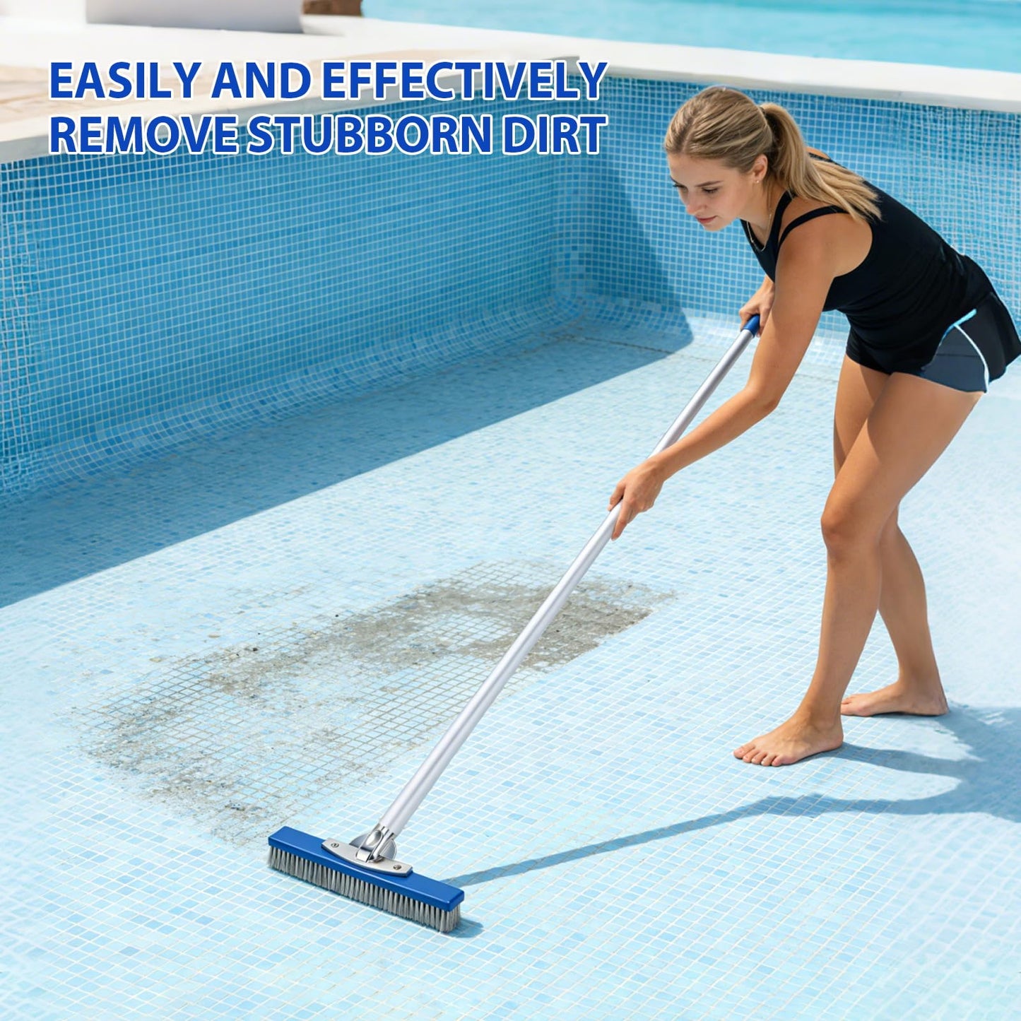 10-Inch Pool Brush Head - Combo Nylon & Stainless Steel Wire Bristles, Heavy Duty Metal Pool Brush for Extra Scrubbing Power, for Cleaning Inground Pool Tiles, Concrete, Walls, Floor, Steps, Corners