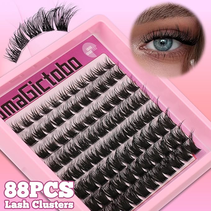 Lash Clusters Kit Natural Wispy Lash Clusters C/D Curl 424Pcs Volume Individual Lashes Clusters Manga Lashes Cat Eye Lashes Pack Lash Bond and Seal Lash Remover Lash Tweezers