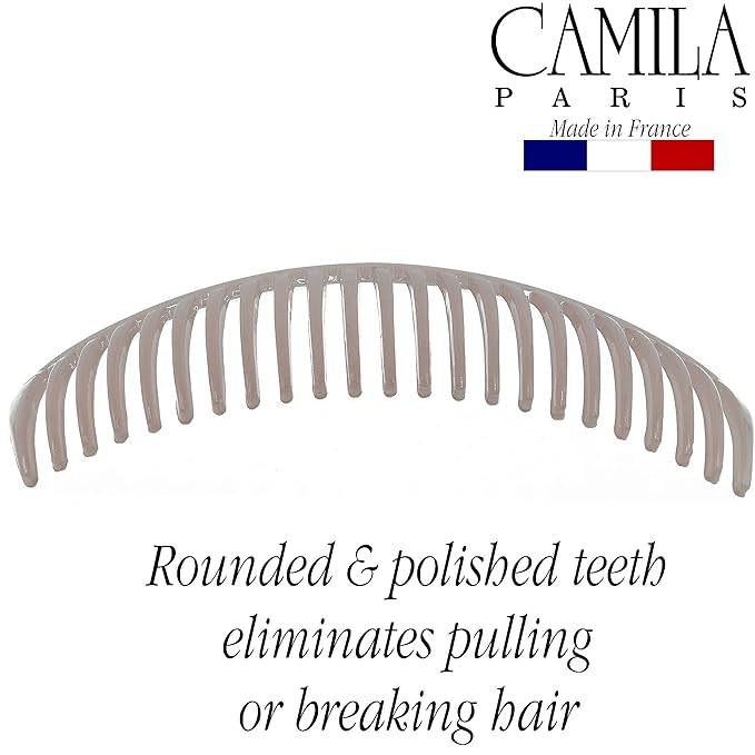 Camila Paris CP2912 French Side Combs Large Curved, Nude French Twist Hair Combs Decorative, Strong Hold Hair Clips for Women Bun Chignon Up-Do, No Slip Styling Girls Hair Accessories, Made in France
