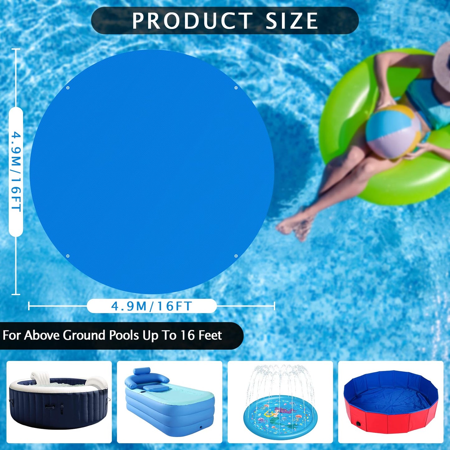 16 x 16 Ft Swimming Pool Ground Cloth Round Swimming Pool Tarpaulin Tarp for Above Ground Swimming Pools Heavy Duty Pool Ground Mat Protector Pad Prevents Punctures