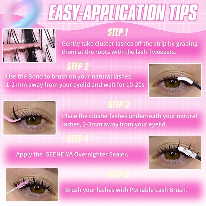 Geeneiya Manga Lashes Clusters Kit DIY Lash Extension, 8-18MM Invisible Lash Clusters, Soft Band Cluster Eyelash Extensions Kit with Waterproof Lash Bond and Seal, Lash Remover, Tweezers for Beginners