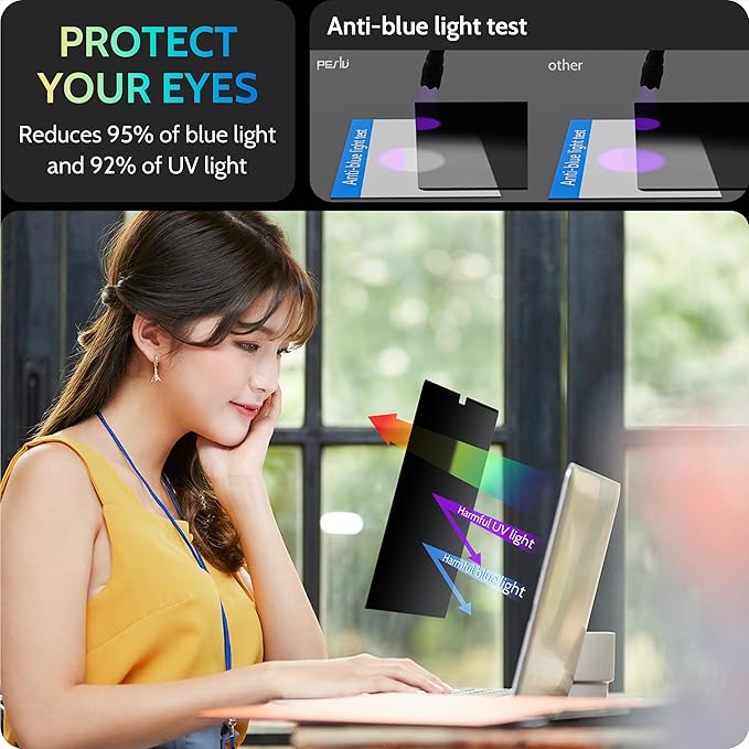 Peslv Magnetic Laptop Privacy Screen 16 inch for 16:10 Computer Monitor, 16" Removable Anti Glare Protector Blue Light Filter Shield Compatible with Lenovo Hp Dell Acer Asus Thinkpad Envy Xps
