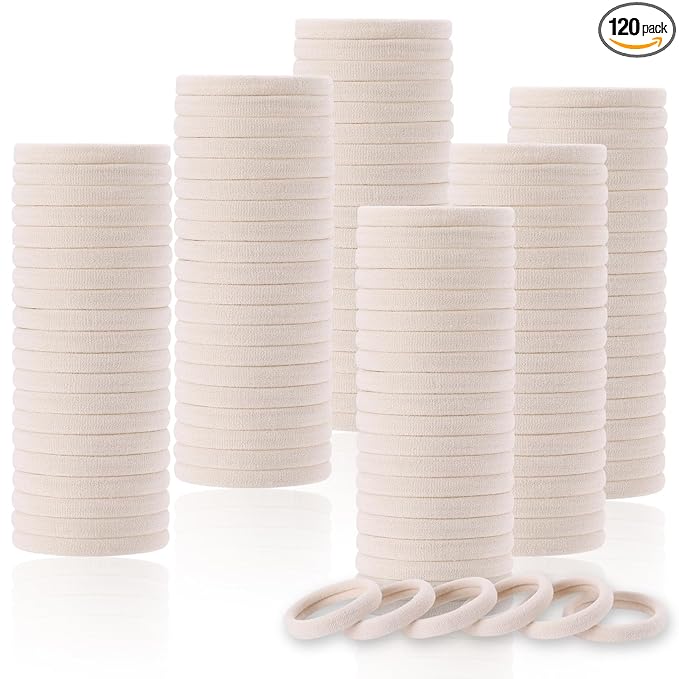 LuSeren 120 Pcs No Damage Hair Ties for Thick Hair, Large Soft Seamless Nylon Hair Elastics for Women, Ponytail Holders, Hair Accessories Ã¢ÂÂ Blonde