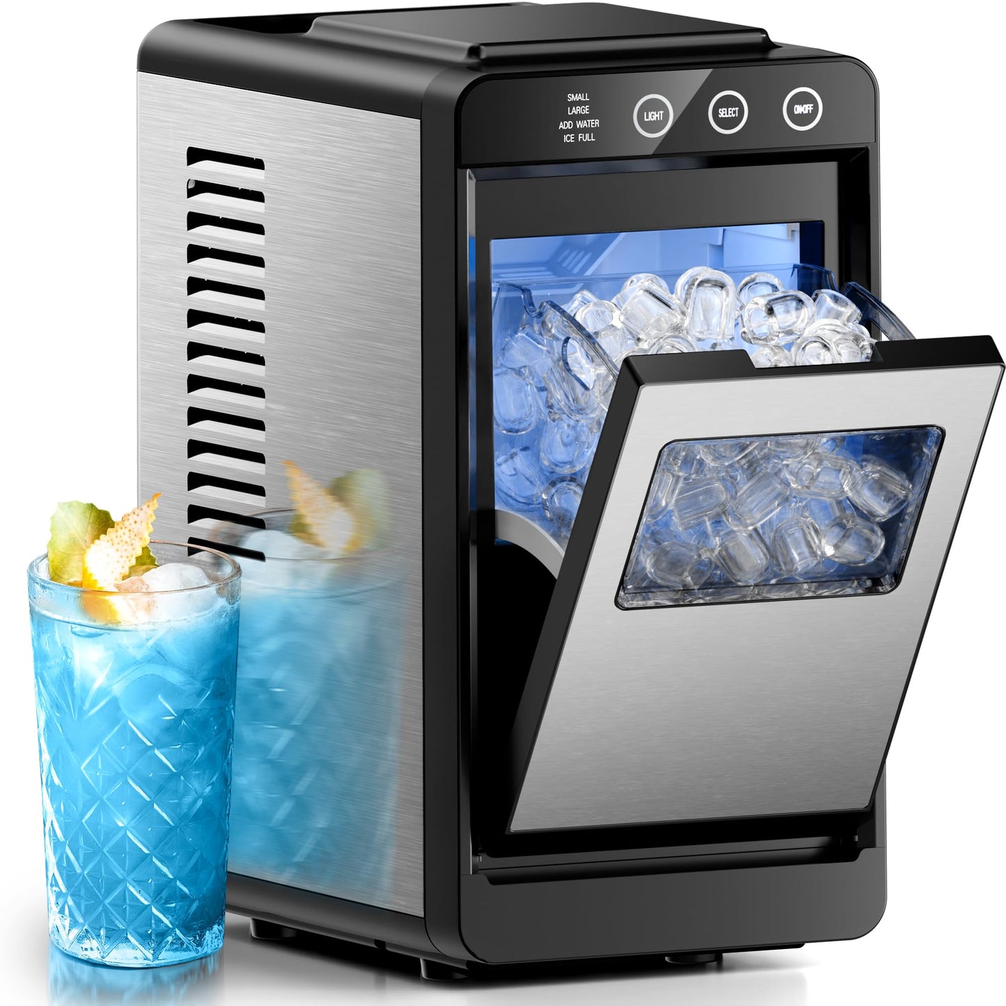 Electactic Ice Makers Countertop,26Lbs/24H,8Pcs in 6Mins,Portable Ice Maker Machine with Self-Cleaning,Interior Lighting,2 Sizes of Bullet Ice for Home/Office/Party(Stainless Steel)