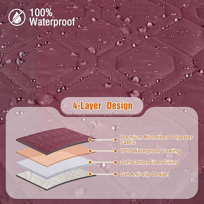 VANSOFY 100% Waterproof Recliner Chair Covers, Recliner Cover Non-Slip Dog Chair Cover Furniture Protector Washable Slipcover with Pocket, Elastic Straps for Pets, Dogs(Burgundy, 25")