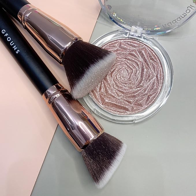 Foundation Brush For Liquid Makeup :Angled & Flat Top Kabuki Brush Synthetic Professional Makeup Brush For Liquid,Cream,and Powder-Buffing,Blending,Flawless Face Brush(GFOUNS-BR003-2P)