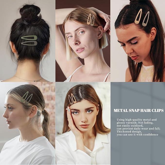 Small Hair Barrettes For Women No Slip Metal Snap Clips For Thin And Fine Hair,Matte Black Brown Green Gray,20 PCS,1.97 x 0.5 Inch.